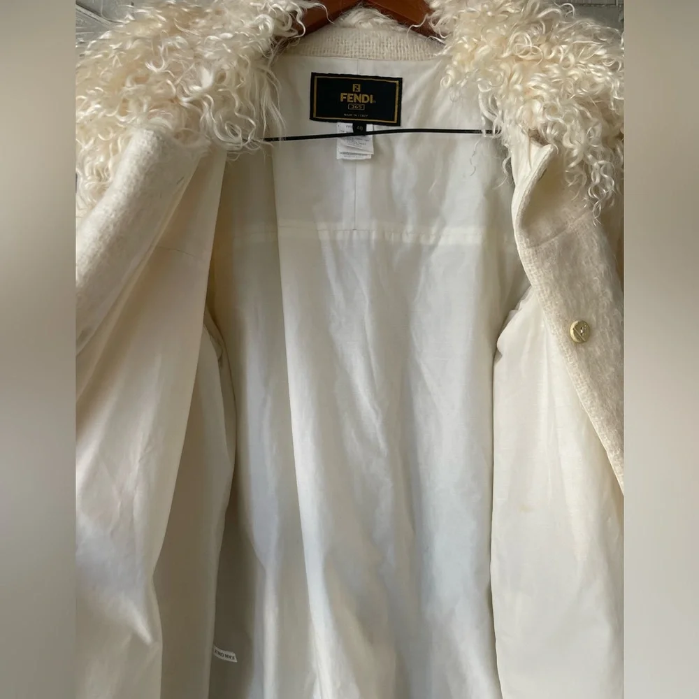 Fendi Women’s Vintage 1990’s Cream Mohair Coat with Kiddassia Collar & Trim - Picture 11 of 16